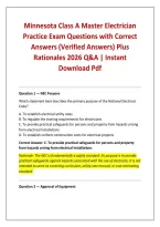 Minnesota Class A Master Electrician Practice Exam Questions with Correct Answers &lpar;Verified Answers&rpar; Plus Rationales 2026 Q&A &vert; Instant Download Pdf