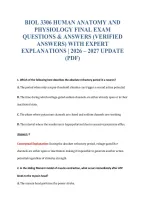 Biol 3306 Human Anatomy And&NewLine;Physiology Final Exam&NewLine;Questions & Answers &lpar;Verified&NewLine;Answers&rpar; With Expert&NewLine;Explanations &vert; 2026 &ndash; 2027 Update&NewLine;&lpar;Pdf&rpar;