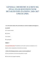 General Chemistry Ii &lpar;Chem 104&rpar;&NewLine;Final Exam Questions With&NewLine;Detailed Explanations &vert; 2026&ndash;2027&NewLine;Update &lpar;Pdf&rpar;