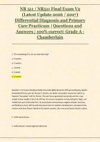 NR 511 &sol; NR511 Final Exam V2 &NewLine;&lpar;Latest Update 2026 &sol; 2027&rpar; &NewLine;Differential Diagnosis and Primary &NewLine;Care Practicum &vert; Questions and &NewLine;Answers &vert; 100&percnt; correct&vert; Grade A - &NewLine;Chamberlain