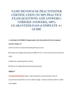 Nams Menopause Practitioner&NewLine;Certification &lpar;Ncmp&rpar; Practice&NewLine;Exam Questions And Answers &lpar;&NewLine;Verified Answers&rpar;&comma; 100&percnt;&NewLine;Guaranteed Pass &vert;&vert;Complete A&plus;&NewLine;Guide