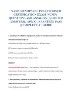 Nams Menopause Practitioner&NewLine;Certification Exam &lpar;Ncmp&rpar; -&NewLine;Questions And Answers &lpar; Verified&NewLine;Answers&rpar;&comma; 100&percnt; Guaranteed Pass&NewLine;&vert;&vert;Complete A&plus; Guide