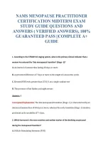 Nams Menopause Practitioner&NewLine;Certification Midterm Exam&NewLine;Study Guide Questions And&NewLine;Answers &lpar; Verified Answers&rpar;&comma; 100&percnt;&NewLine;Guaranteed Pass &vert;&vert;Complete A&plus;&NewLine;Guide