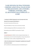 Nams Menopause Practitioner&NewLine;Certification Final Exam Study&NewLine;Guide Questions And Answers &lpar;&NewLine;Verified Answers&rpar;&comma; 100&percnt;&NewLine;Guaranteed Pass &vert;&vert;Complete A&plus;&NewLine;Guide