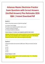 Arkansas Master Electrician Practice Exam Questions with Correct Answers &lpar;Verified Answers&rpar; Plus Rationales 2026 Q&A &vert; Instant Download Pdf