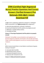 CFRN &lpar;Certified Flight Registered &NewLine;Nurse&rpar; Practice Questions And Correct &NewLine;Answers &lpar;Verified Answers&rpar; Plus &NewLine;Rationale 2026 Q&A&vert; Instant &NewLine;Download Pdf 