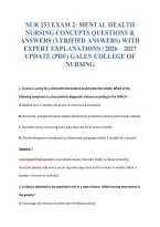Nur 253 Exam 2&colon; Mental Health&NewLine;Nursing Concepts Questions &&NewLine;Answers &lpar;Verified Answers&rpar; With&NewLine;Expert Explanations &vert; 2026 &ndash; 2027&NewLine;Update &lpar;Pdf&rpar; Galen College Of&NewLine;Nursing