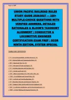 Union Pacific Railroad Rules Study Guide 2026&sol;2027&colon; 320&plus; Multiple-Choice Questions with Verified Answers&comma; Detailed Rationales & Bloom's Taxonomy Alignment &vert; Conductor & Locomotive Engineer Certification Exam Prep &vert; GCOR Ninth Edition
