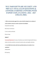 Wgu D440 Software Security And&NewLine;Privacy Final Exam Questions &&NewLine;Answers &lpar;Verified Answers&rpar; With&NewLine;Expert Explanations &vert; 2026 &ndash; 2027&NewLine;Update &lpar;Pdf&rpar;