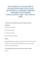 Wgu D440 Data Management&NewLine;Foundations Practice Exam&NewLine;Questions & Answers &lpar;Verified&NewLine;Answers&rpar; With Expert&NewLine;Explanations &vert; 2026 &ndash; 2027 Update&NewLine;&lpar;Pdf&rpar;