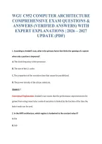 Wgu C952 Computer Architecture&NewLine;Comprehensive Exam Questions &&NewLine;Answers &lpar;Verified Answers&rpar; With&NewLine;Expert Explanations &vert; 2026 &ndash; 2027&NewLine;Update &lpar;Pdf&rpar;