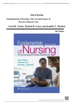 Test Bank - Fundamentals of Nursing&colon; The Art and Science of Person-Centered Care&comma; 9th Edition &lpar;Taylor&comma; 2019&rpar;&comma; Chapter 1-46 &vert; All Chapters