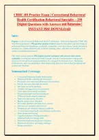 CBHC-BS Practice Exam &vert; Correctional Behavioral &NewLine;Health Certification Behavioral Specialty &ndash; 250 &NewLine;Original Questions with Answers and Rationales &vert; &NewLine;INSTANT PDF DOWNLOAD &NewLine;