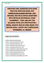 Cpo &sol; Pool & Spa Operator Certification Exam 2027 &ndash; Complete Practice Question Bank &vert; 260&plus; Questions With Detailed Answer Rationales & Study Guide &vert; Water Chemistry&comma; Disinfection&comma; Filtration&comma; Calculations&comma; Safety & Maintenance &vert; A&plus; Graded &vert; Pass First Att