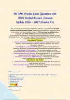 MT AMT Practice Exam &vert;Questions with 100&percnt; Verified Answers &vert; Newest Update 2026 &ndash; 2027 &lpar;Graded A&plus;&rpar;&NewLine;