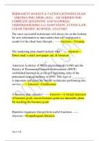 Permanent Makeup & Tattoo Licensing Exam &NewLine;&ndash; Virginia Pmu Dpor &lpar;2026&rpar; &ndash; 100 Verified Wih &NewLine;Complete Questions And Naswres&sol;&sol; &NewLine;Verified&sol;&sol;Graded A&plus;&sol;&sol; Sanitation&comma; Tattoo Law&comma; &NewLine;Color Theory&comma; Business&comma; Anatomypermanent Makeup & Tattoo Licensing Exam &NewLine;&ndash; Virgi