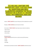 Tcc Bio 2401&colon; Anatomy And &NewLine;Physiology &lpar;Test 1&rpar; Actual Exam &NewLine;All Questions And Well &NewLine;Elaborated Answers Top Rated &NewLine;Version For Already A&plus; Graded &NewLine;Highly Recommended &vert;New And &NewLine;Revised 