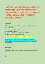 &NewLine;ALF Core Training Florida Exam 2026&sol;2027 Study Guide &vert; Questions and Answers &vert; Complete Exam Prep with Verified Solutions &vert; Latest Florida Assisted Living Facility Certification Review