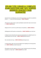 Epa 608 Type 2 Grade A&plus; Complete &NewLine;Exam Questions And 100&percnt; Verified &NewLine;Answers &lpar;2026&sol;2027&rpar; Pass &NewLine;Guarantee 
