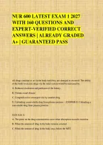 Nur 600 Latest Exam 1 2027 &NewLine;With 160 Questions And &NewLine;Expert-Verified Correct &NewLine;Answers &vert; Already Graded &NewLine;A&plus; &vert; Guaranteed Pass