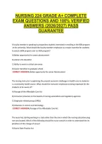 Nursing 224 Grade A&plus; Complete &NewLine;Exam Questions And 100&percnt; Verified &NewLine;Answers &lpar;2026&sol;2027&rpar; Pass &NewLine;Guarantee