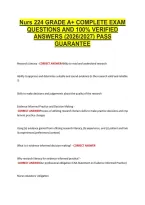 Nurs 224 Grade A&plus; Complete Exam &NewLine;Questions And 100&percnt; Verified &NewLine;Answers &lpar;2026&sol;2027&rpar; Pass &NewLine;Guarantee