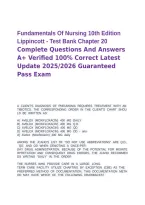 Fundamentals Of Nursing 10th Edition Lippincott - Test Bank Chapter 20 Complete Questions And Answers A&plus; Verified 100&percnt; Correct Latest Update 2025&sol;2026 Guaranteed Pass Exam