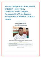 NUR 6111 SHADOW HEALTH FELIPE &NewLine;BARBOSA &ndash; SICK VISIT&colon; &NewLine;INTEGUMENTARY Complete &NewLine;Assessment&comma; SOAP Note&comma; Diagnosis&comma; &NewLine;Treatment Plan & Reflection &vert; 2026&sol;2027 &NewLine;Updated 