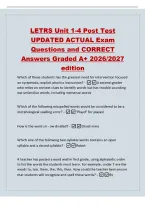 LETRS Unit 1-4 Post Test&NewLine;UPDATED ACTUAL Exam&NewLine;Questions and CORRECT&NewLine;Answers Graded A&plus; 2026&sol;2027&NewLine;edition&NewLine;Which of these students has the greatest need for intervention focused&NewLine;on systematic&comma; explicit phonics instruction&quest; -A second-grader&NewLine;who relies o