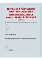 LETRS Unit 4 Post-Test 2027&NewLine;UPDATED ACTUAL Exam&NewLine;Questions and CORRECT&NewLine;Answers Graded A&plus; 2026&sol;2027&NewLine;edition&NewLine;Based on the grapheme representing &sol;sh&sol;&comma; which word is probably from&NewLine;French&quest;&NewLine;machine
