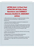 LETRS Unit 1-4 Post Test&NewLine;UPDATED ACTUAL Exam&NewLine;Questions and CORRECT&NewLine;Answers Graded A&plus; 2026&sol;2027&NewLine;edition&NewLine;1&period; Which statement best describes the relationship between reading&NewLine;comprehension and word decoding in a beginning reader's&NewLine;development&quest;&NewLine;c