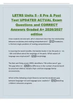 LETRS Units 5 - 8 Pre & Post&NewLine;Test UPDATED ACTUAL Exam&NewLine;Questions and CORRECT&NewLine;Answers Graded A&plus; 2026&sol;2027&NewLine;edition&NewLine;Once students decode well&comma; which statement describes the relationship&NewLine;between vocabulary and reading comprehension&quest; - Vocabulary&NewLine;is the 