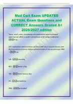Med Cert Exam UPDATED&NewLine;ACTUAL Exam Questions and&NewLine;CORRECT Answers Graded A&plus;&NewLine;2026&sol;2027 edition&NewLine;Taste&comma; smell&comma; color&comma; consistency of a medication and&sol;or parental&NewLine;approval can affect a youth's compliance with taking medication&period; -&NewLine;True&NewLine;DCF medicati