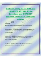 med cert study for CT DDS test&NewLine;UPDATED ACTUAL Exam&NewLine;Questions and CORRECT&NewLine;Answers Graded A&plus; 2026&sol;2027&NewLine;edition&NewLine;Anaphylaxis -acute systemic allergic reaction which is lifethreatening&period;&NewLine;rash&comma; hives&comma; swelling&comma; diffic