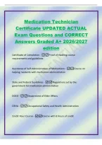 Medication Technician&NewLine;Certificate UPDATED ACTUAL&NewLine;Exam Questions and CORRECT&NewLine;Answers Graded A&plus; 2026&sol;2027&NewLine;edition&NewLine;Certificate of Completion -Proof of meeting course&NewLine;requirements and guidelines&NewLine;Assistance of Self-Administration of Medications -Course 