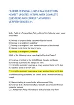 Florida Personal Lines Exam Questions Newest Updated Actual With Complete Questions And Correct Answers&sol;&sol; Verified&sol;Graded A&plus;&sol;