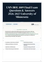 UMN BIOL 1009 Final Exam Questions & Answers 2026&sol;2027 University of Minnesota
