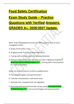 Food Safety Certification   &NewLine;Exam Study Guide &ndash; Practice  &NewLine;Questions with Verified Answers&period; &NewLine;GRADED A&plus;&period; 2026&sol;2027 Update&period;
