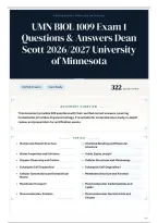 UMN BIOL 1009 Exam 1 Questions & Answers Dean Scott 2026&sol;2027 University of Minnesota