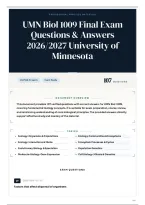 UMN Biol 1009 Final Exam Questions & Answers 2026&sol;2027 University of Minnesota &lpar;1&rpar;