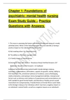 Chapter 1&colon; Foundations of &NewLine;psychiatric- mental health nursing &NewLine;Exam Study Guide &ndash; Practice &NewLine;Questions with Answers&period;  