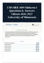 UMN BIOL 1009 Midterm 1 Questions & Answers Gibson 2026&sol;2027 University of Minnesota