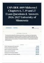 UMN BIOL 1009 Midterm I Chapters 6&comma; 7&comma; 19 and 27 Exam Questions & Answers 2026&sol;2027 University of Minnesota