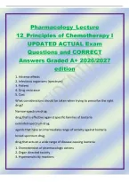Pharmacology&lowbar;Lecture&NewLine;12&lowbar;Principles of Chemotherapy I&NewLine;UPDATED ACTUAL Exam&NewLine;Questions and CORRECT&NewLine;Answers Graded A&plus; 2026&sol;2027&NewLine;edition&NewLine;