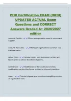 PHR Certification EXAM &lpar;HRCI&rpar;&NewLine;UPDATED ACTUAL Exam&NewLine;Questions and CORRECT&NewLine;Answers Graded A&plus; 2026&sol;2027&NewLine;edition&NewLine;Accounts Payable - Money an organization owes its vendors and&NewLine;suppliers&period;&NewLine;Accounts Receivable - Money an organization's customers owe