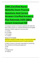 CNM &lpar;Certified Nurse&NewLine;Midwife&rpar; Exam Practice &NewLine;Questions And Correct &NewLine;Answers &lpar;Verified Answers&rpar; &NewLine;Plus Rationale 2026 Q&A&vert; &NewLine;Instant Download Pdf