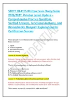 STOTT PILATES Written Exam Study Guide 2026&sol;2027&colon; October Latest Update &ndash; Comprehensive Practice Questions&comma; Verified Answers&comma; Functional Anatomy&comma; and Biomechanics Blueprint Explanations for Certification Success