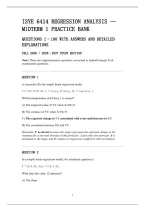 Isye 6414 Regression Analysis &mdash;&NewLine;Midterm 1 Practice Bank&NewLine;Questions 1&ndash;100 With Answers And Detailed&NewLine;Explanations&NewLine;Fall 2026 &sol; 2026&ndash;2027 Study Edition