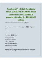 Tax Level 1 &colon; Intuit Academy&NewLine;Exam UPDATED ACTUAL Exam&NewLine;Questions and CORRECT&NewLine;Answers Graded A&plus; 2026&sol;2027&NewLine;edition 