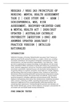 Nrsg263 &sol; Nrsg 263 Principles Of&NewLine;Nursing&colon; Mental Health Assessment&NewLine;Task 2 &vert; Case Study One &ndash; Adam &vert;&NewLine;Schizophrenia&comma; Mse&comma; Risk&NewLine;Assessment&comma; Recovery-Oriented Care&NewLine;& Mental Health Act &vert; 2026&sol;2027&NewLine;Updated &vert; Australian Catholic&NewLine;University &lbrack;Question 1-200